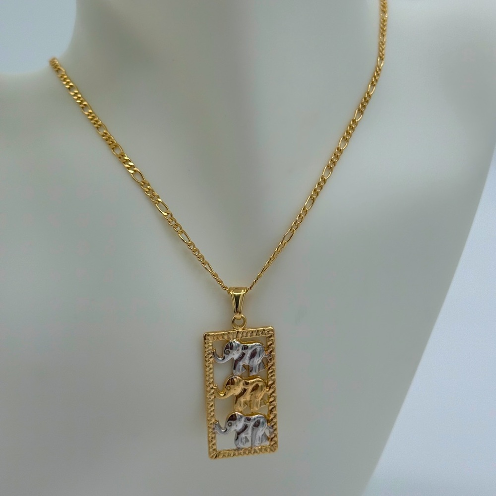 18K Gold-Filled Two Tone Elephant Pendant Necklace – 20” Chain